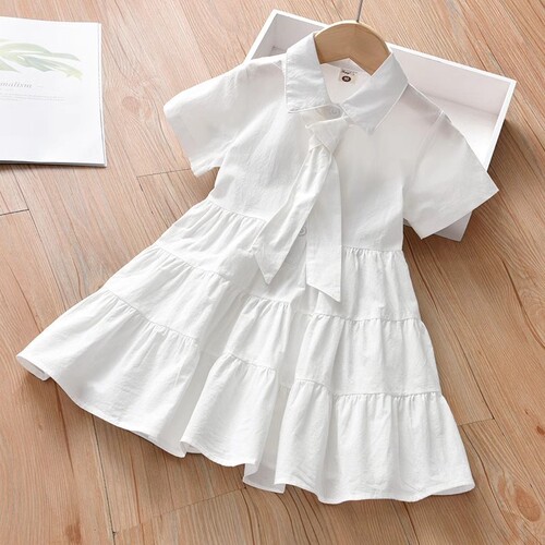 Ladies' Summer Dress New Arrival Girls' Baby Korean Style Collar with Large Skirt Children's Short Sleeve Princess Dress