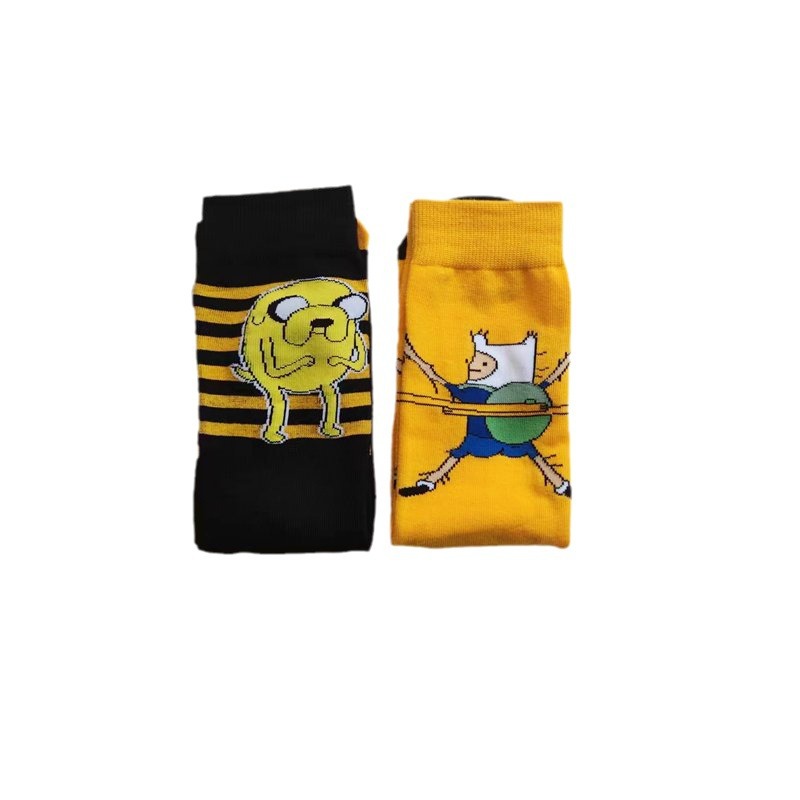 2025d Cartoon Striped Anime Cotton Mid-Calf Yellow Backpack Manga Socks_voghion.com