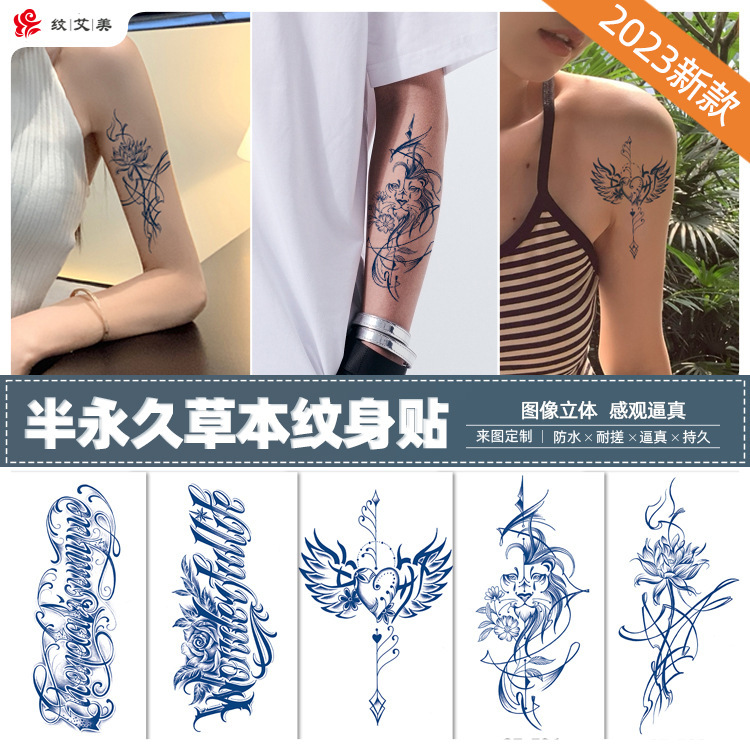 Cross-border Herbal Semi-permanent tattoo Sticker Waterproof Sweat-proof Juice Half-arm Anti-real tattoo Alphabet Sticker for Men and Women