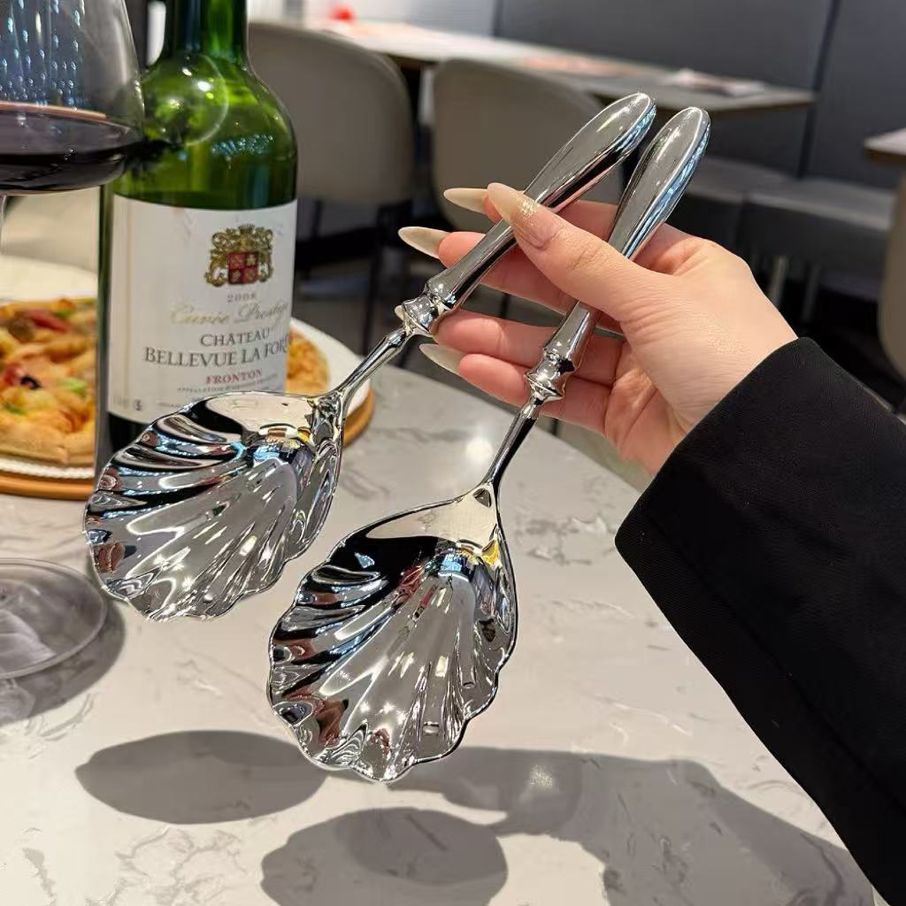 304不锈钢加厚大贝壳服务勺高档简约酒店公用勺子餐厅家用大号勺