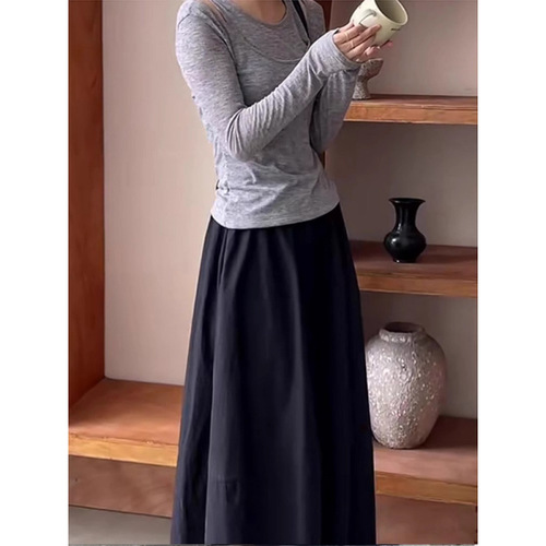 Black flower bud skirt for women in spring and summer new elastic waist covering up slim high waist mid-length long skirt
