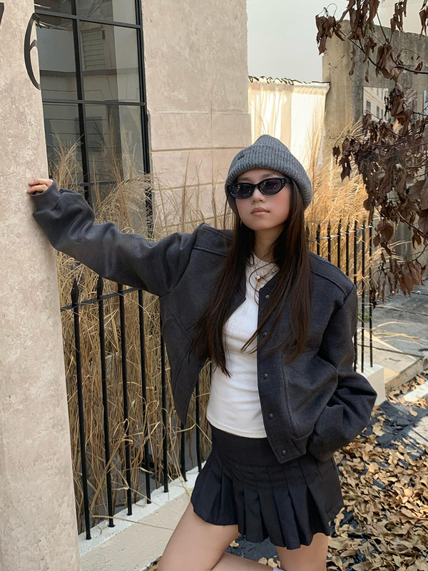 橘子树在哪儿老钱风毛呢棒球服外套女秋季设计感百搭短款夹克上衣|undefined