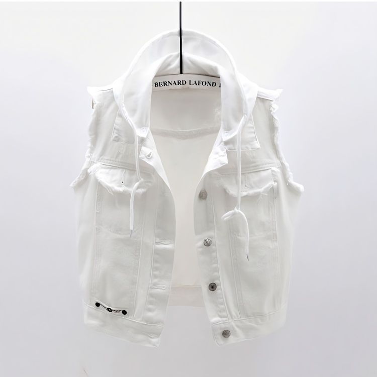 2025 Spring/Summer New Korean Style Versatile Hooded Denim Vest Women's Short Sleeveless Vest Trendy