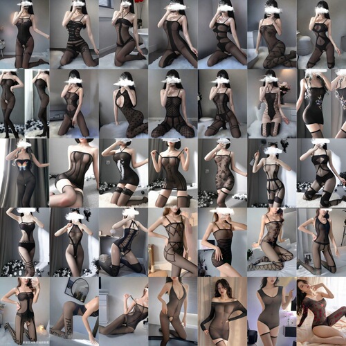Sexy lingerie mesh outfit, one-piece transparent hollow-out tear-off uniform, alluring tight-fitting non-snagging stockings for women.