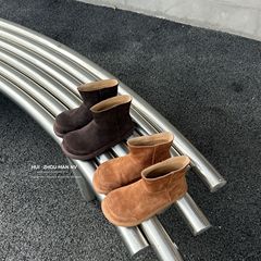 卡巴拉丑萌面包雪地靴女2025新款秋冬季时尚厚底真皮勃肯短筒靴子