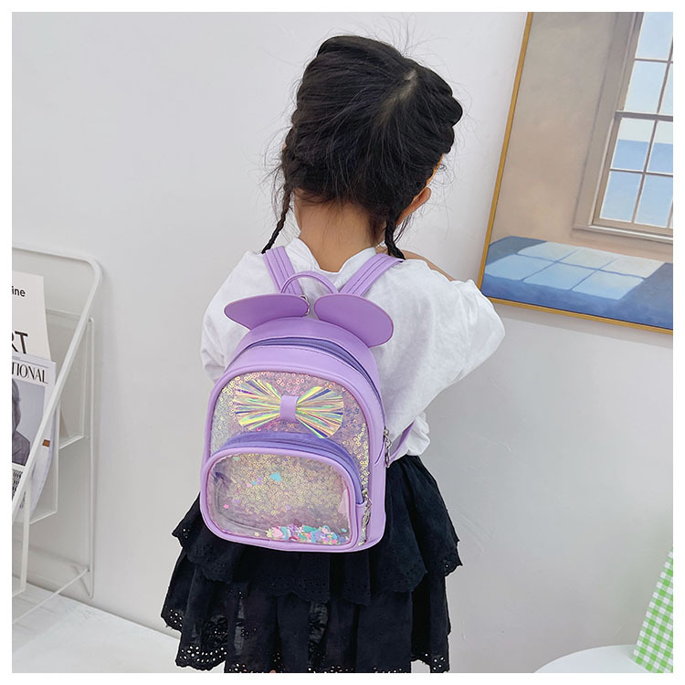 Cute Bow Knot Sequins Square Zipper Functional Backpack display picture 3