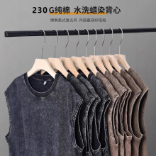 2519工厂定制230克纯棉无袖背心t恤美式水洗做旧复古DIY印花logo
