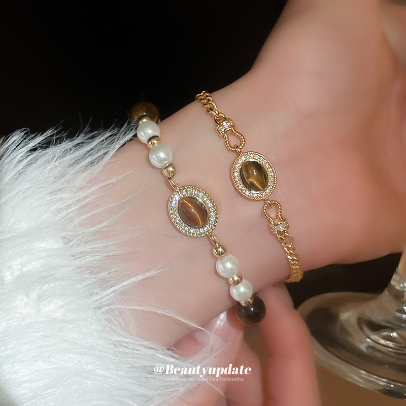 Maillard, pulsera de perlas geométricas con incrustaciones de diamantes, pulsera de estilo palacio retro francés para mujer, joyería de sentido avanzado de moda al por mayor