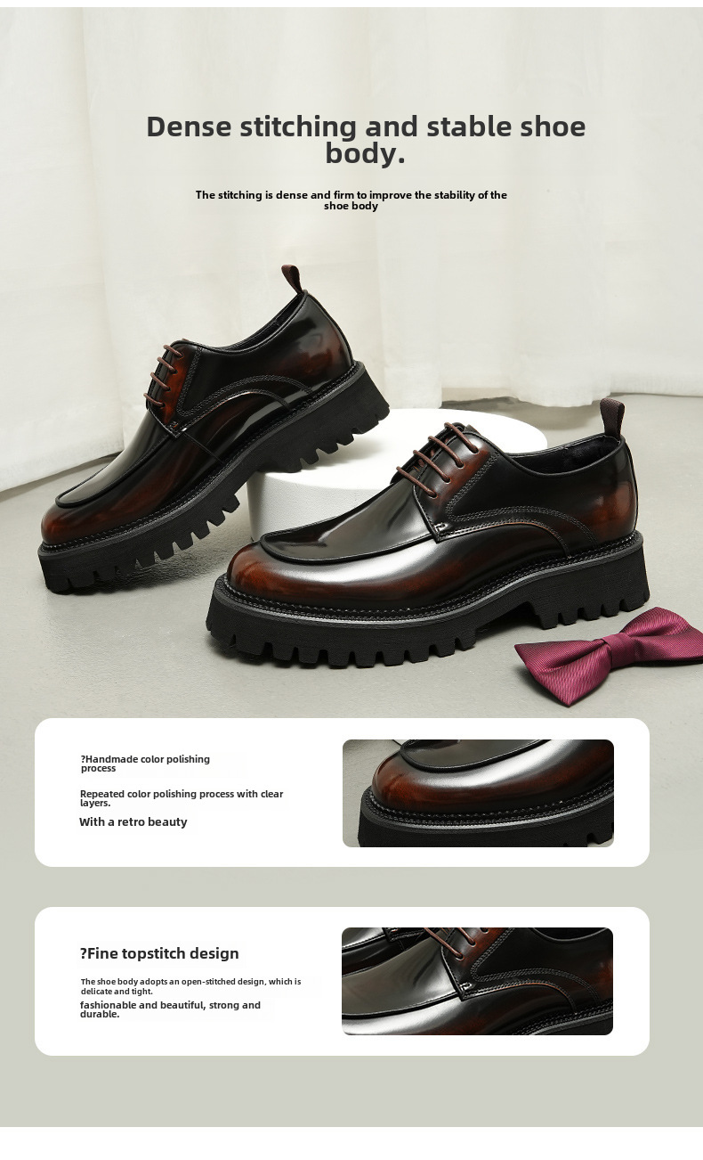 Thick-soled glossy leather shoes men's leather leather square toe British business casual Derby height increasing formal wear men's shoes Guangzhou sh_voghion.com