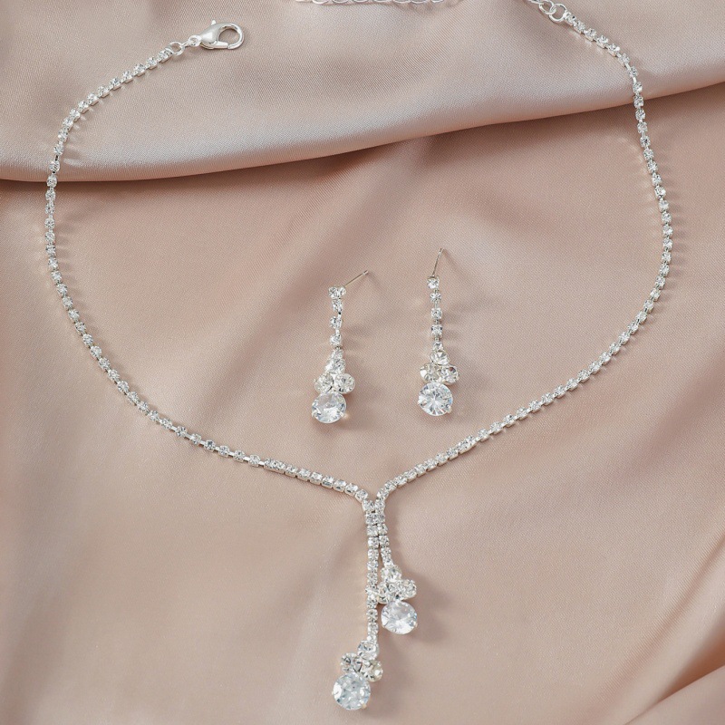 colar brincos agarrar corrente strass joias conjunto de noiva três peças banquete joias conjunto_voghion.com