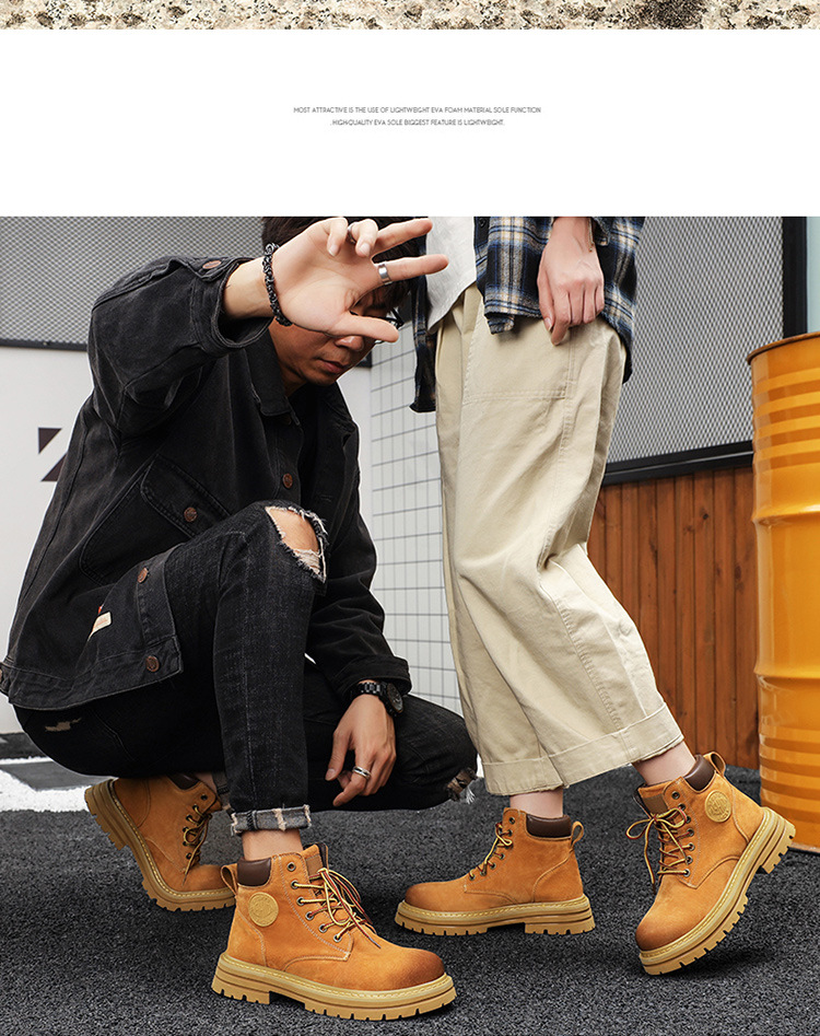 Pánské vysoké pracovní boty, podzimní boty, velké žluté boty, boty s velkou špičkou, párové boty_voghion.com