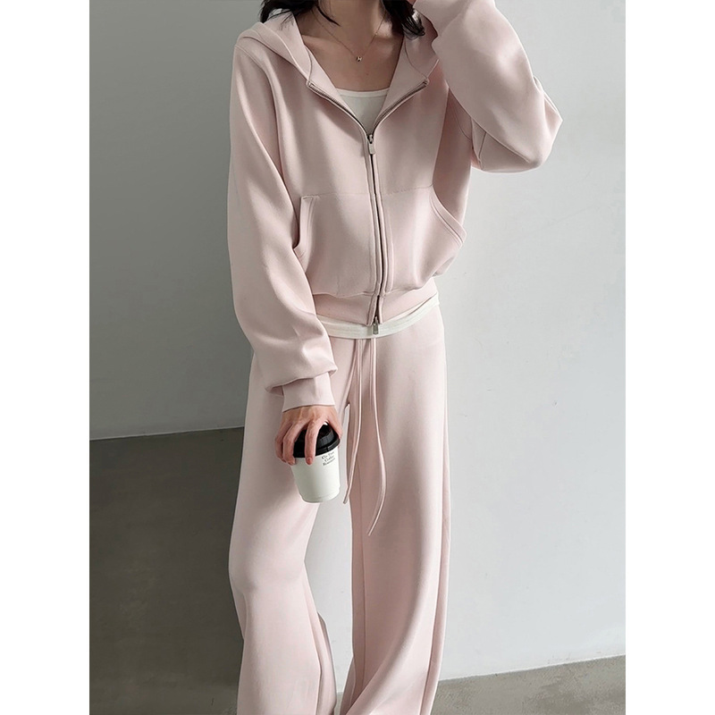 LUXI Lazy Hooded Sweatshirt Jacket Wide-Leg Pants Women's Autumn and Winter Commute Slimming Sporty Casual Set 21129 LUXI Lazy Hooded Sweatshirt Jacket Wide-Leg Pants Women's Autumn and Winter Commute Slimming Sporty Casual Set 21129