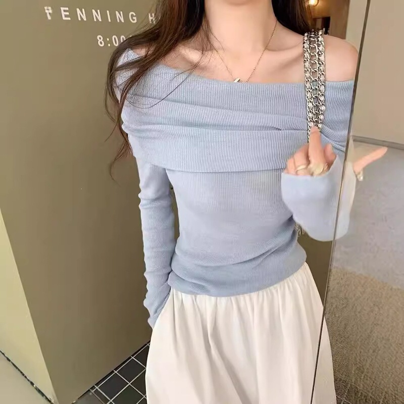 Long-Sleeved Off-Shoulder Women's Top with One-Shoulder Design, 2026 Spring Style, Popular in Southeast Asian Markets Long-Sleeved Off-Shoulder Women's Top with One-Shoulder Design, 2026 Spring Style, Popular in Southeast Asian Markets