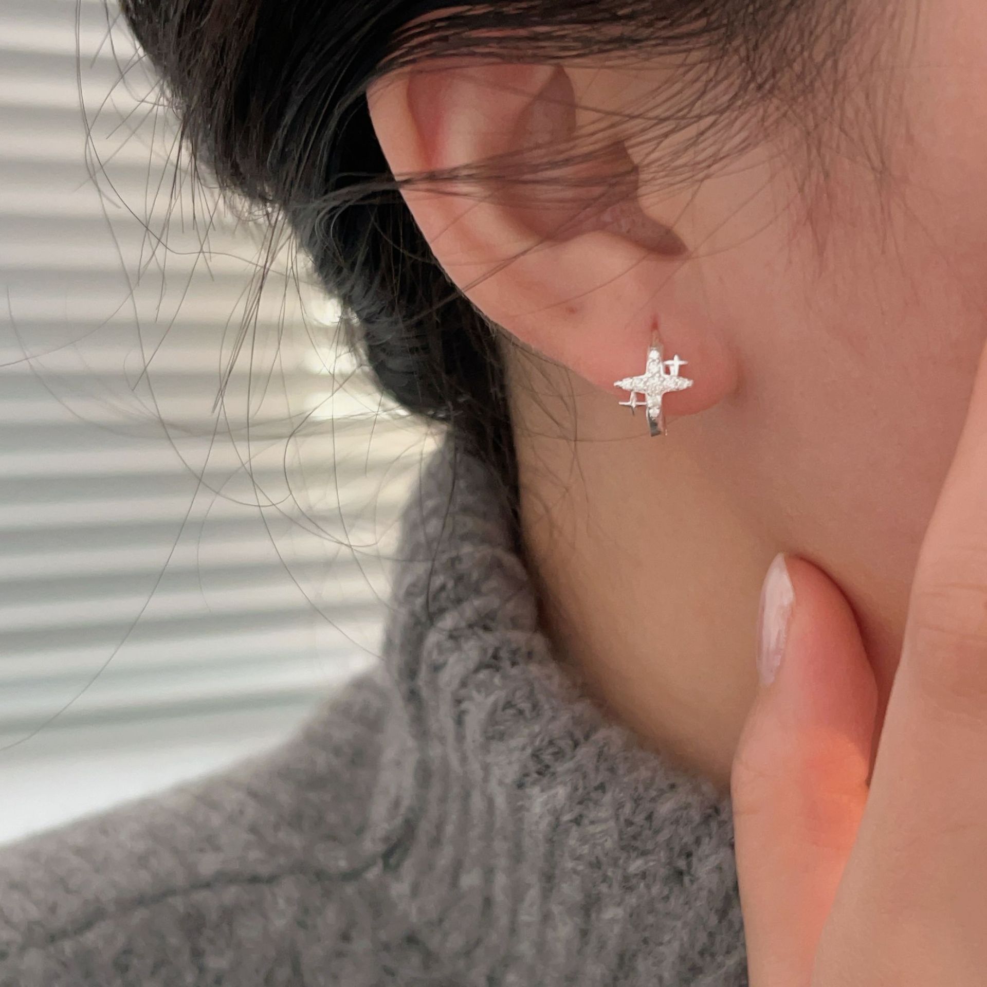 韩国韩版持恒S925纯银满天星耳环女小众轻奢设计感精致小巧耳饰潮