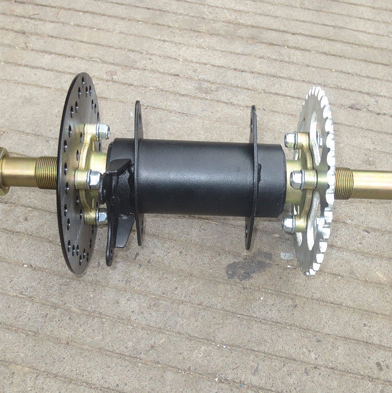 ATV, beach bike, go-kart accessories: Small Bull reinforced rear axle assembly, rear fork, rear axle with flange and disc