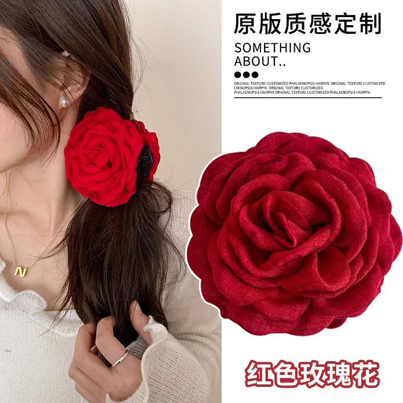 Pinza para el cabello de flor rosa para mujer 2025 nuevo clip de agarre para el cabello con placa posterior de la cabeza grande clip de tiburón de flor para la cabeza horquilla