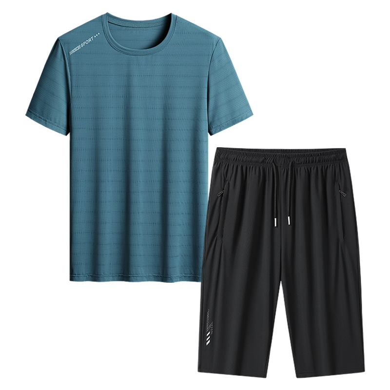 Papa de tamaño extra, traje de verano para hombres, hielo, secado rápido, pantalones de manga corta, de mediana edad, deportivo, ocio, dos piezas