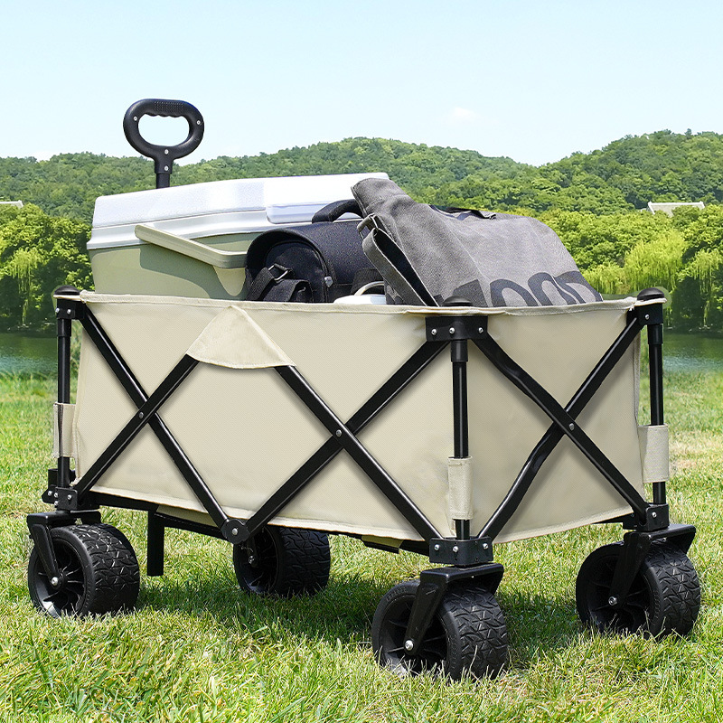Camping Cart, Foldable Pull-Along Cargo Mobility Hand Cart Outdoor Campsite Shopping Cart Table Top Picnic Cart Portable Tricycle