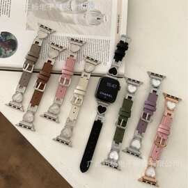 新品爱心贝母铜链拼接荔枝纹表带适用于iwatch789代苹果手表带工