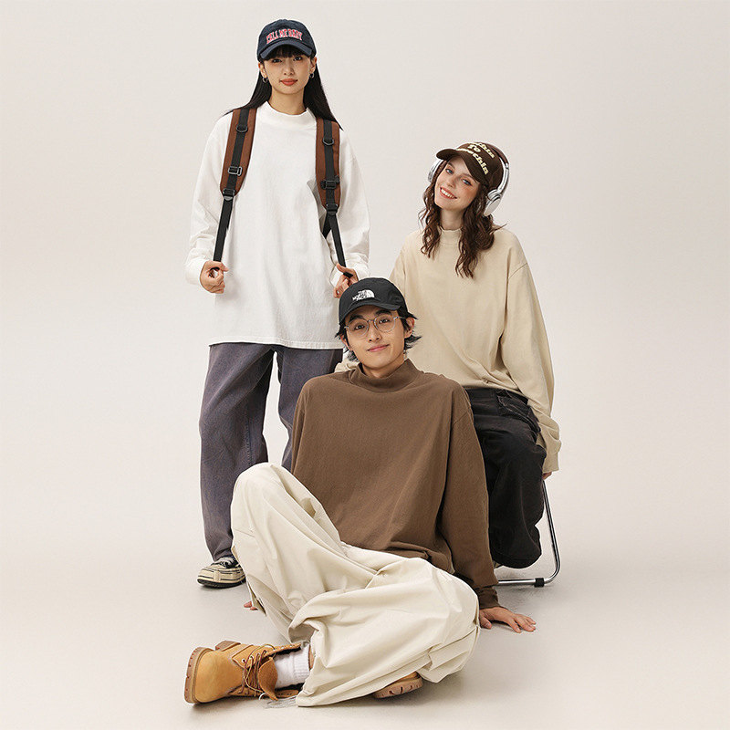 타이드 브랜드 하이 칼라 남성 티셔츠 260g 남성 및 여성 탄소 광택 버전 하이 칼라 베이스 티셔츠면 캐주얼 티셔츠
