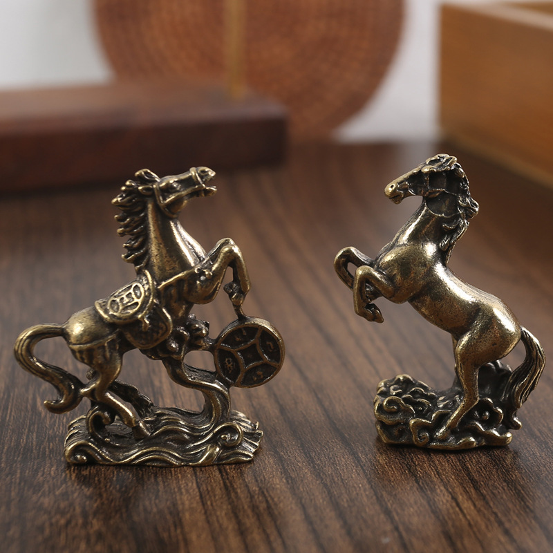 Brass immediately small ornaments home desktop tea pet running pure copper crafts horse to success zodiac horse