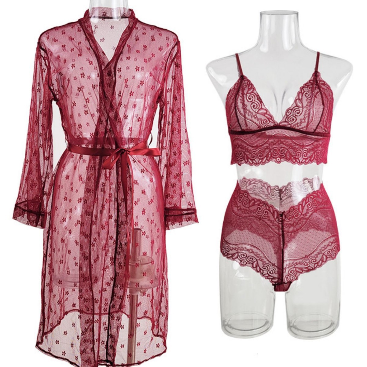 2023 europeo y americano nuevo sexy lencería sexy malla mujer Albornoz lencería sexy traje de tres piezas traje al por mayor