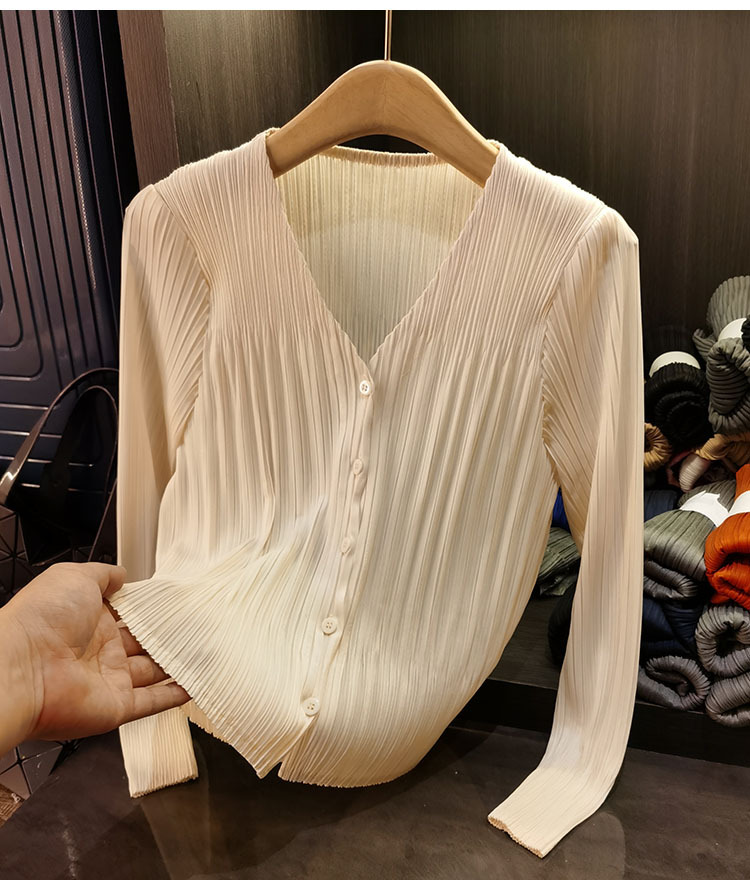 Áo cardigan cổ chữ V dáng ngắn tay dài mới xuân hè — Màu xanh lam nhạt, Màu đen, Màu tím nhạt, Màu hồng chi tiết 13