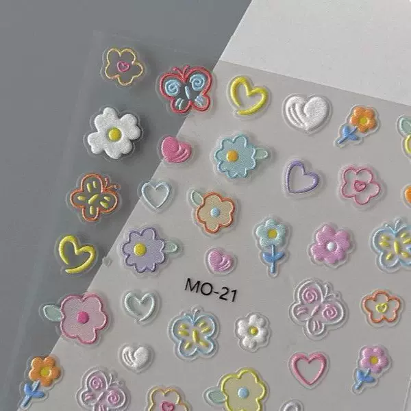 Xiaohongshu Popular Korean-Style Small Flower Embossed 3D Nail Stickers Cartoon DIY Waterproof Embossed Stickers Pen Holder Stickers