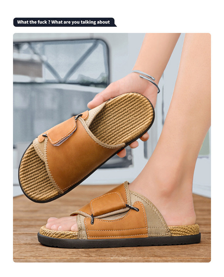 Dép sandal nam quai ngang bít mũi chống trượt đi biển cỡ lớn — kaki, màu be, đen chi tiết 10