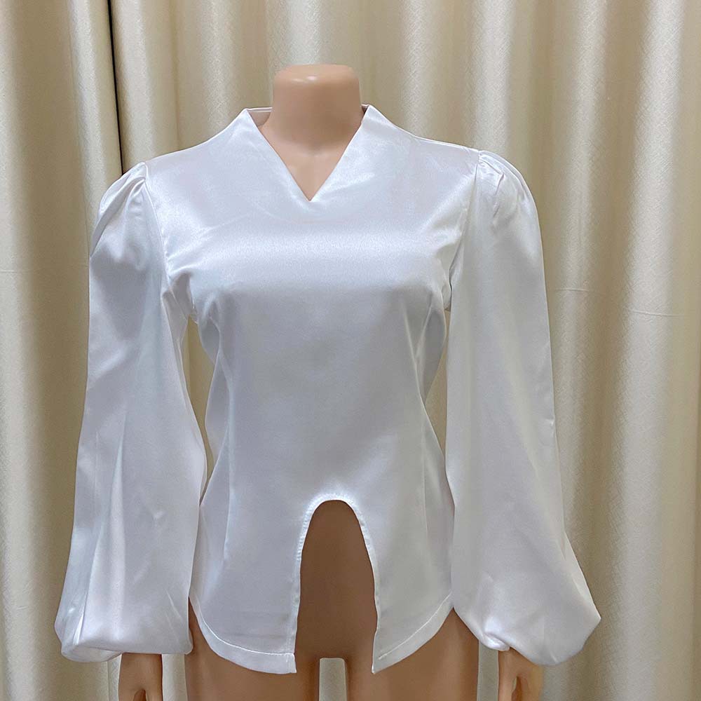 Bishop Sleeve Sleeve Type Polyester Fabric Type Wholesale Fashion Solid Color White Red Yellow Long Sleeve Patchwork Blouses