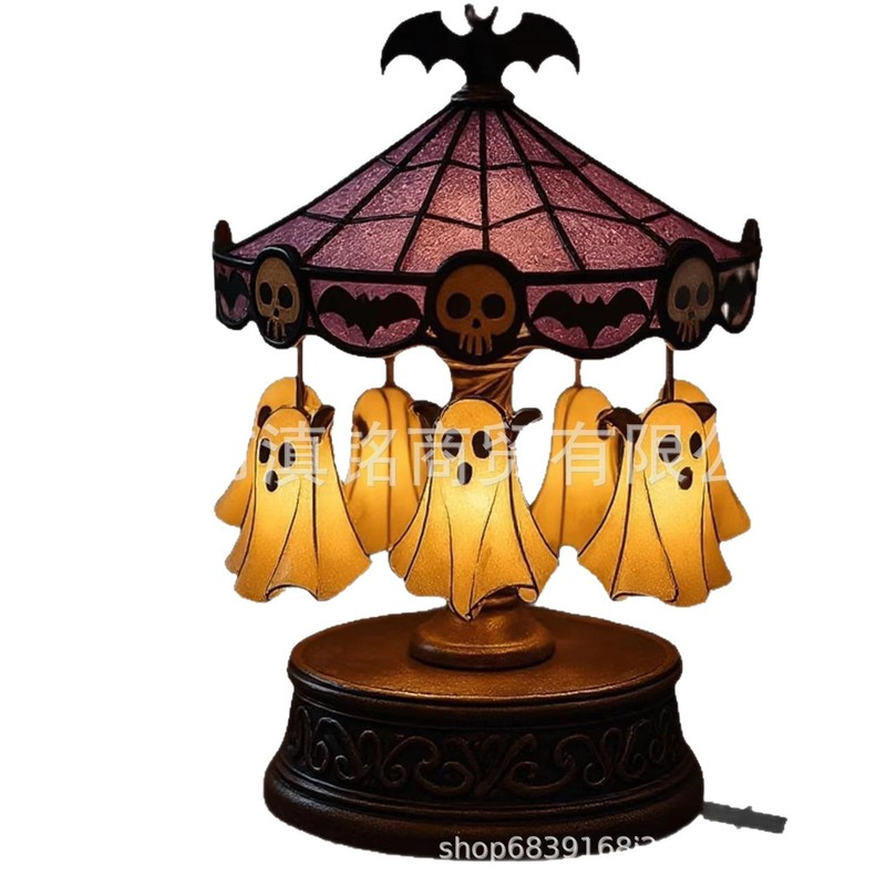 跨境新品Halloween Ghost Carousel万圣节幽灵旋转木马万圣节摆件|undefined