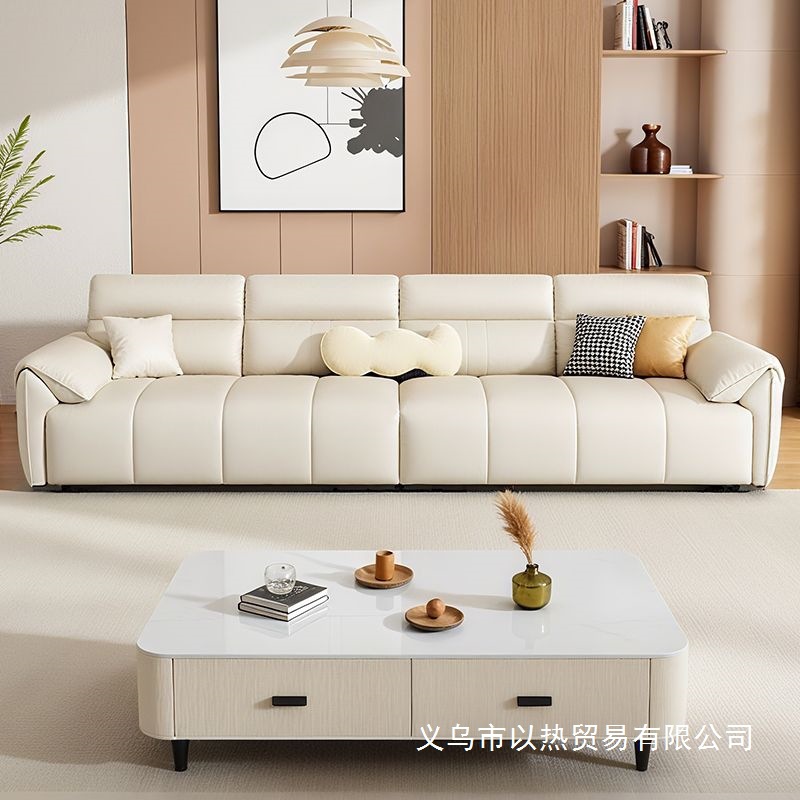 Scandinavian Style Living Room Leather Sofa Home Elephant Ear Sofa 2025 New Cream Style Straight Sofa Apartment