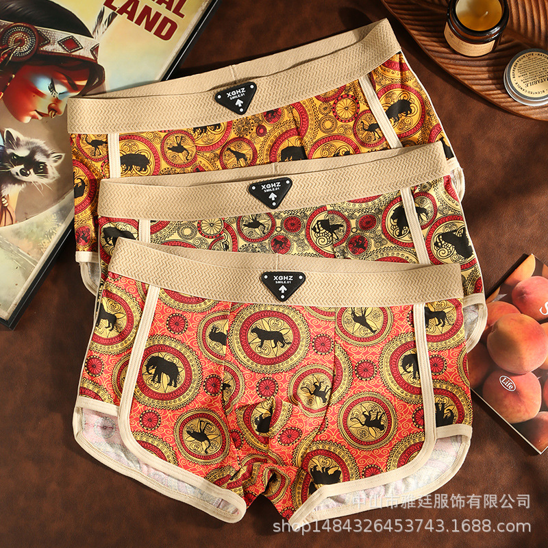 Factory Direct Sales New Men's Underwear Four-Corner Summer Thin Breathable Cotton Fashion Printed Boxer Shorts