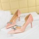 1363-AK80 Banquet High Heels Women's Shoes with Thin Heels, Suede Surface, Shallow Mouth, Pointed Side Hollow Metal Water Diamond Buckle Single Shoes