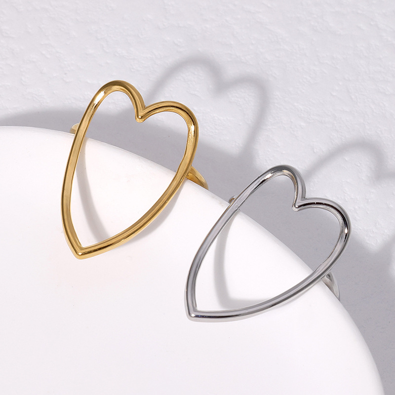 Rings Classification 18K Gold Plating Color PVD Coated Real Gold Plated 18K Gold Heart Shape 304 Stainless Steel Sweet Waterproof Non Tarnish Rings