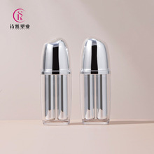 新款10ml双管精华瓶 高档银色亚克力乳液瓶 按压式化妆品分装瓶