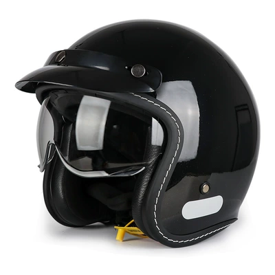 VGV retro half helmet motorcycle helmet custom-made for men and women, 3C certified 3/4 helmet for electric motorcycles, suitable for all seasons, can be equipped with Bluetooth (Motosiklet kaskı (dəbilqə)) - glossy-black-m