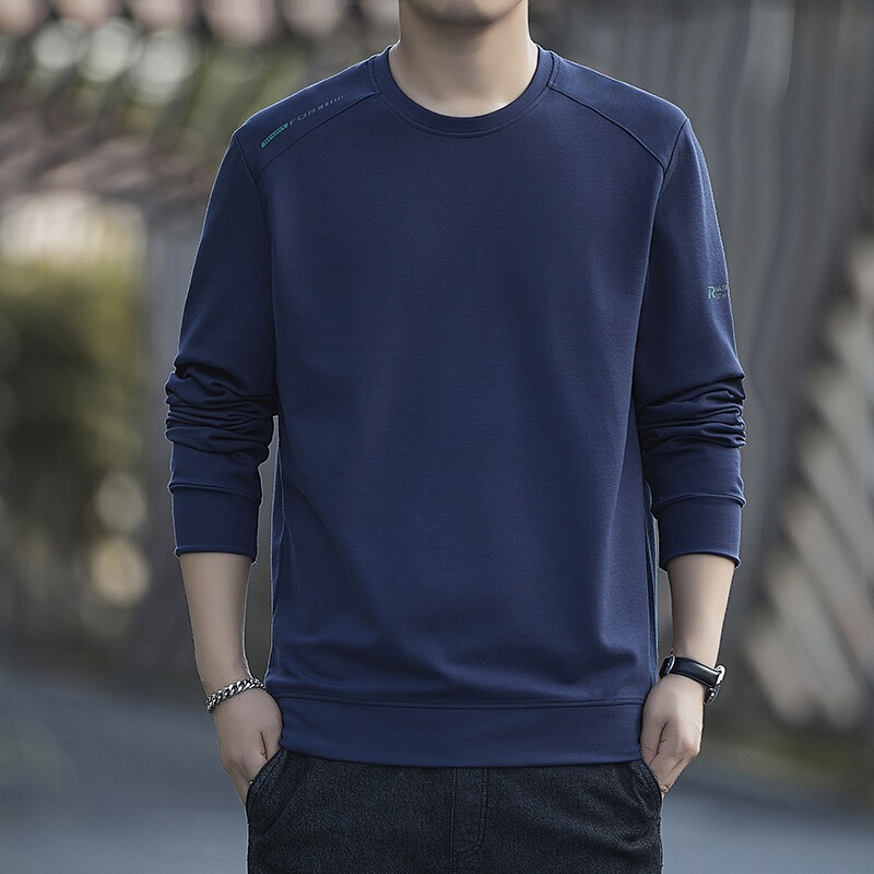 Sweater men's autumn and winter trendy men's top heavy fleece-lined winter round neck inner long sleeve T-shirt bottoming shirt