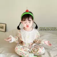 Стиль милой принцессы ~ весенне-осенний Свободный цветочный кружевной шов, удобная домашняя одежда в Корейском стиле для девочек, комплект из двух предметов