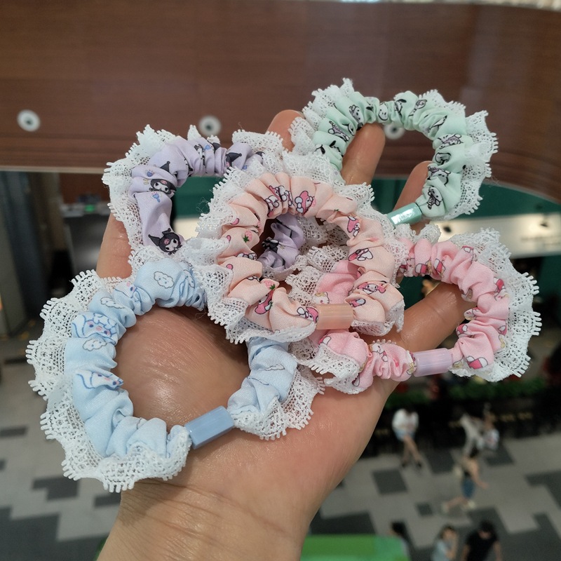 彩色蕾丝花边小肠圈 小清新款夏季时尚发圈扎马尾高级发圈