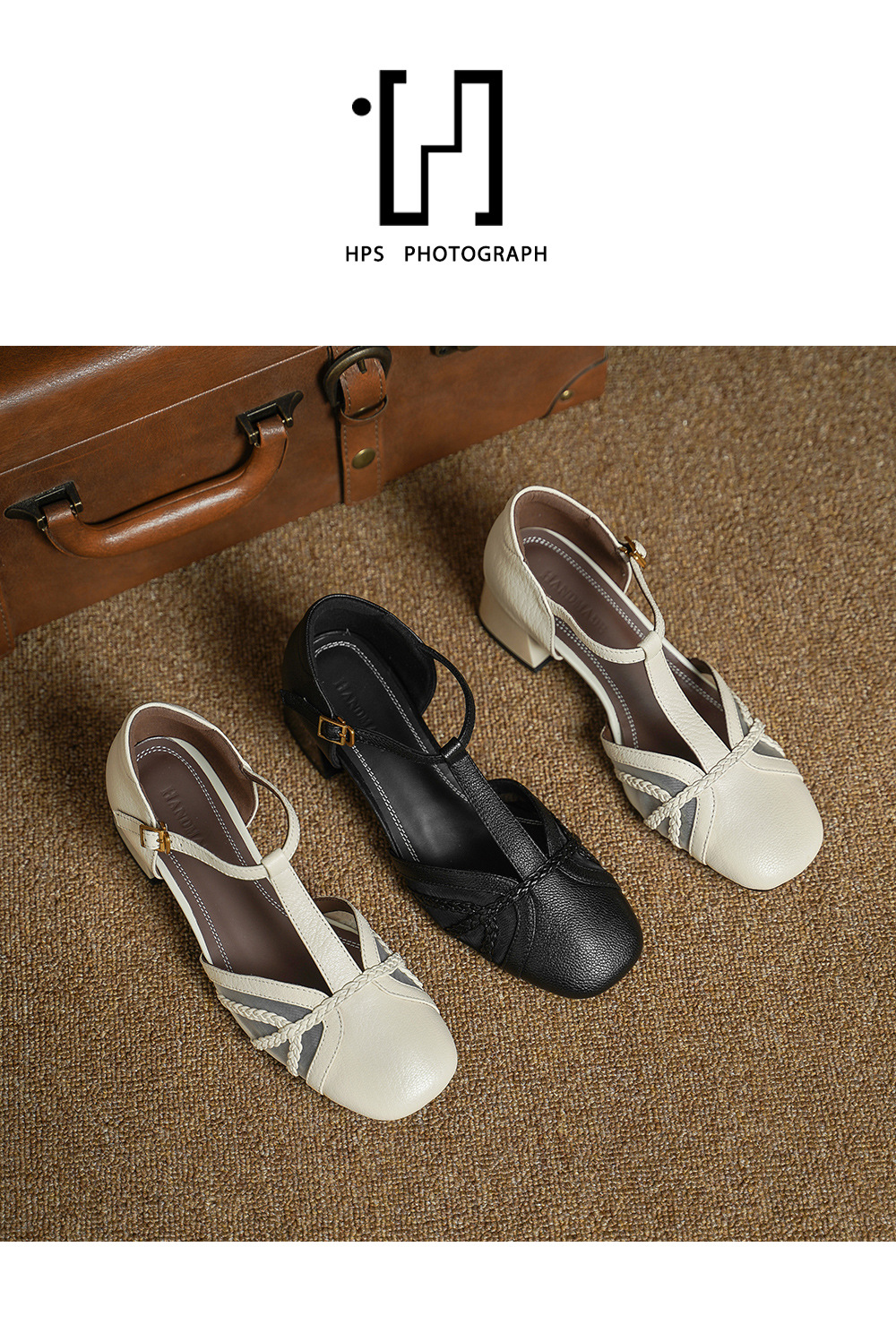 Giày sandal cao gót nữ hở mũi da cừu lưới gót vuông quai chữ T — đen chi tiết 10