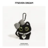 Keychain Big Eyed Cat + White Check Knot Love Necklace