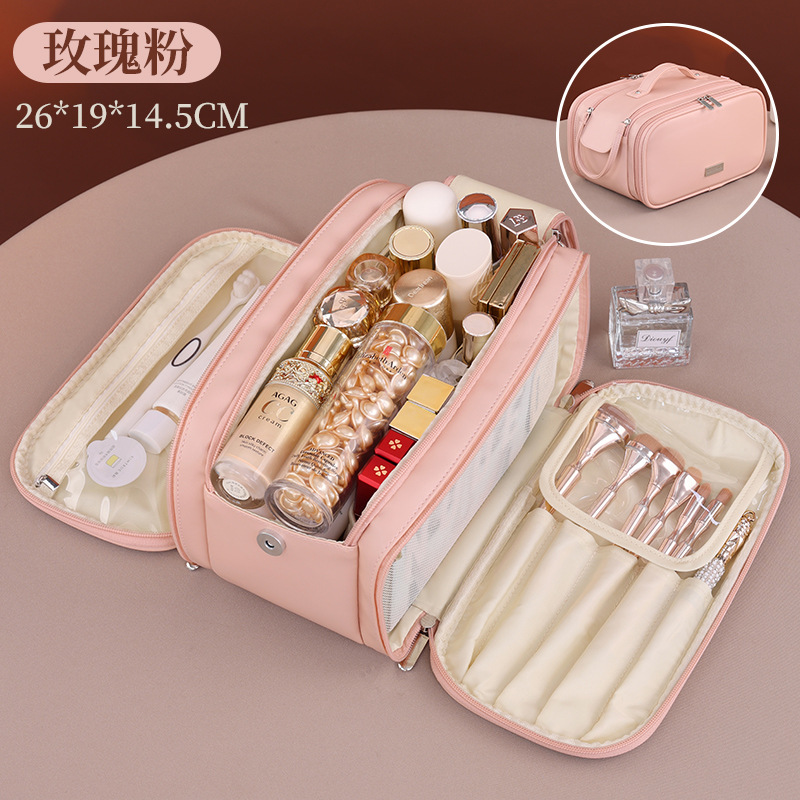 Amazon nueva división multicapa bolsa de maquillaje de gran capacidad portátil de viaje cepillo de maquillaje portátil bolsa de almacenamiento de maquillaje