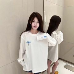 白色长袖t恤女 春秋星星哥特标语刺绣美式高街潮牌宽松打底衫上衣