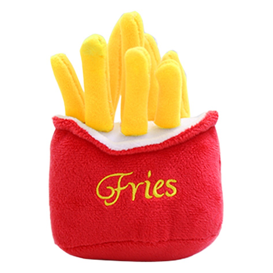 Juguete de peluche para perros con sonido, lindos juguetes para mascotas con forma de papas fritas y hamburguesas, juguetes divertidos para gatos, resistentes a mordidas.