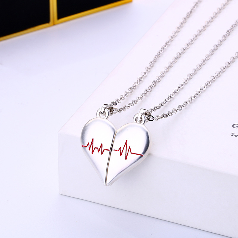 Couple Gender Plating Design Simple Style Streetwear Electrocardiogram Heart Shape Alloy Plating Valentine's Day Couple Pendant Necklace