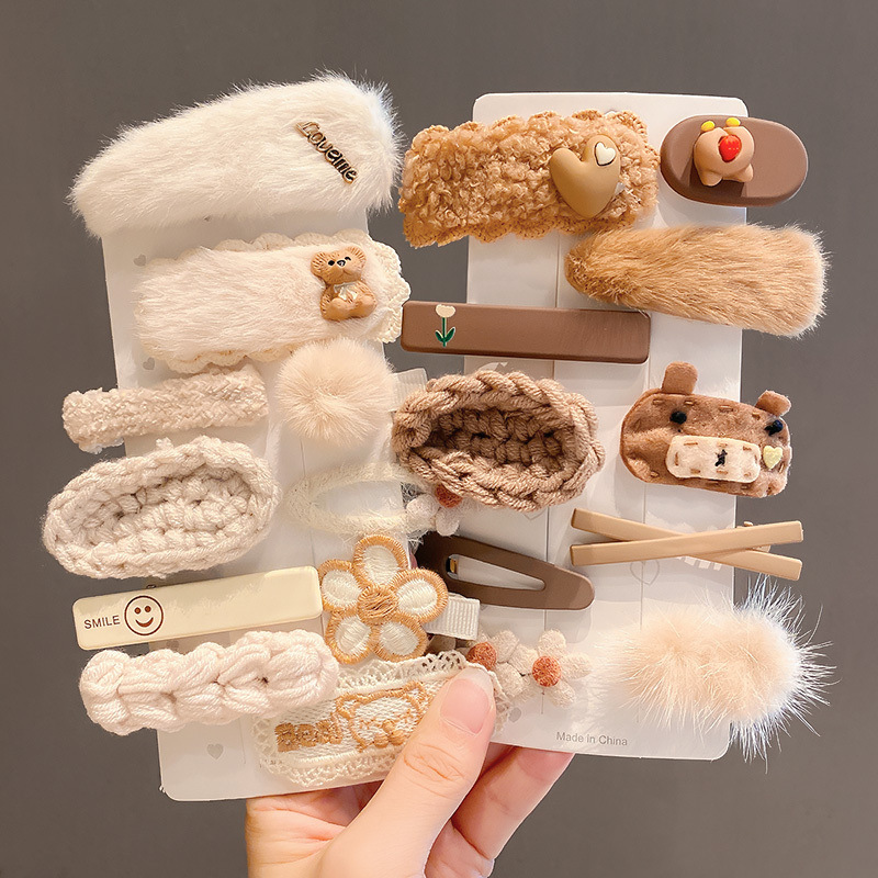 Otoño e Invierno nuevo traje de horquilla de las mujeres Lado de felpa clip de horquilla tocado Bangs lindo estilo japonés clip lateral clip