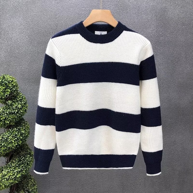 "Men's Loose Fit Wool-Blend Knit Sweater - Winter Crewneck Pullover, Warm & Soft Long Sleeve Top (Blue/Khaki/Green)"_voghion.com