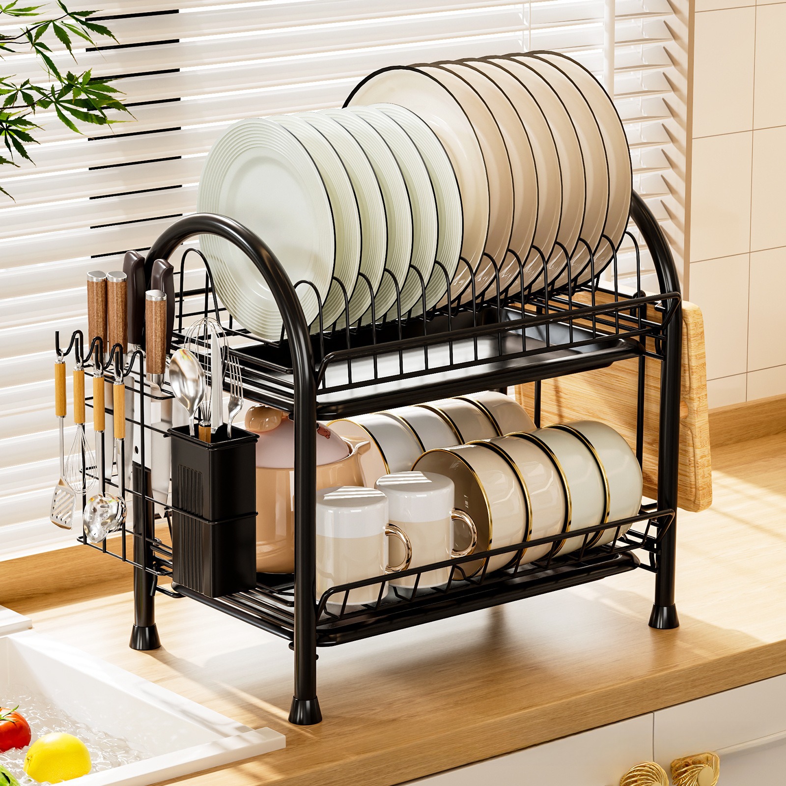 Estante de cocina de Amazon Estante de almacenamiento de platos Encimera Filtro de agua Secado de platos Cesta de platos