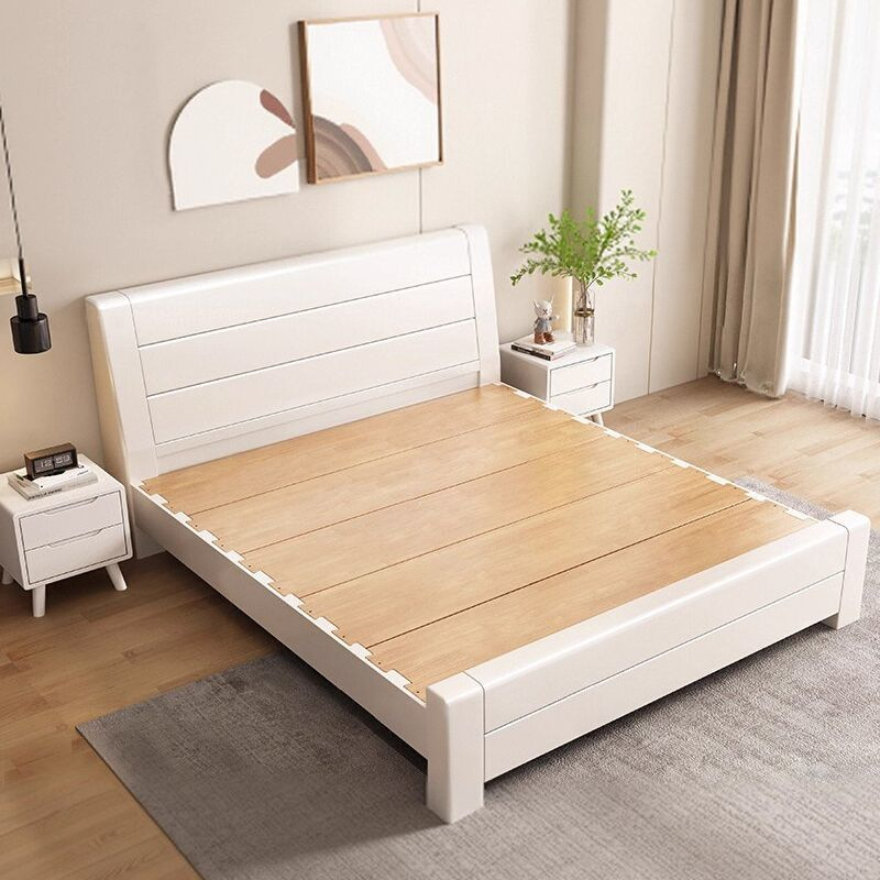 Cream Style 1.8m Solid Wood Bed Modern Minimalist Master Bedroom White Double Bed 1.5m Mortise and Tenon Structure Single Storage